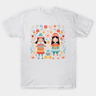 Scandinavian Folk Art Couple T-Shirt